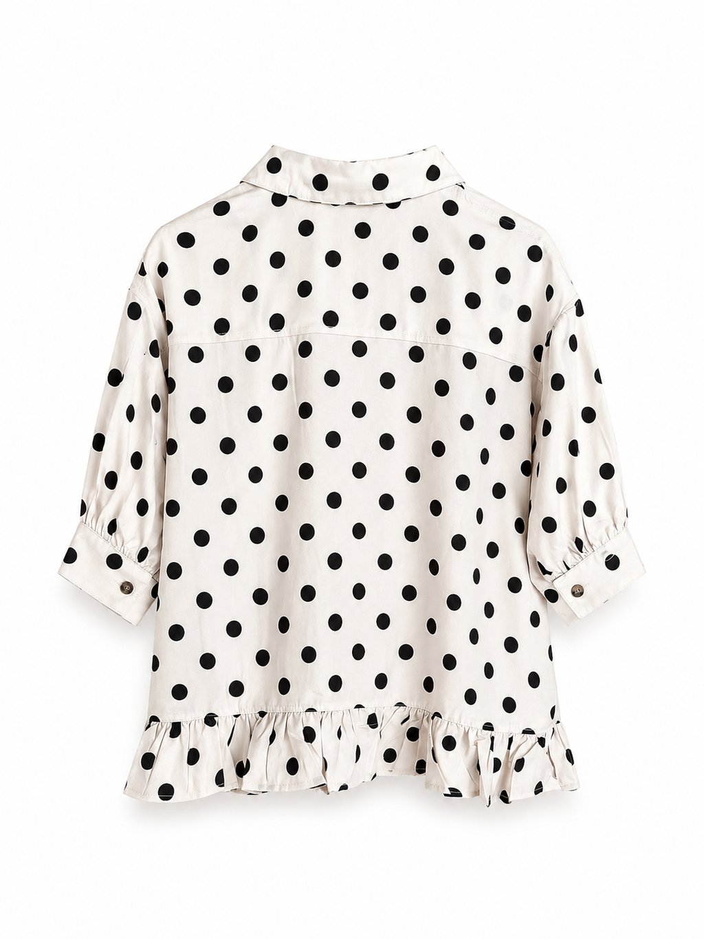 Black Polka Dot Ruffle Hem Oversized Blouse