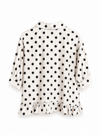Black Polka Dot Ruffle Hem Oversized Blouse