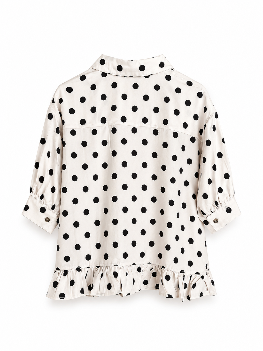 Black Polka Dot Ruffle Hem Oversized Blouse