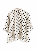 Black Polka Dot Ruffle Hem Oversized Blouse