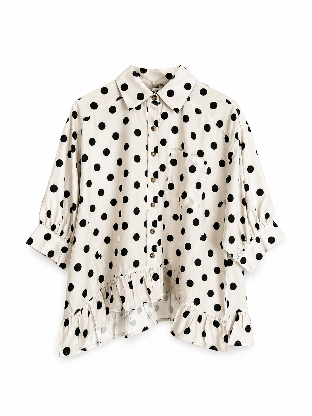 Black Polka Dot Ruffle Hem Oversized Blouse