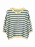 Blue and yellow Striped short-sleeve button down Cardigan