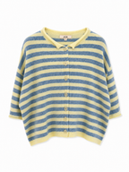 Blue and yellow Striped short-sleeve button down Cardigan