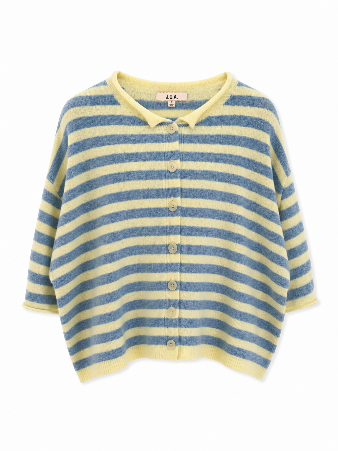 Blue and yellow Striped short-sleeve button down Cardigan