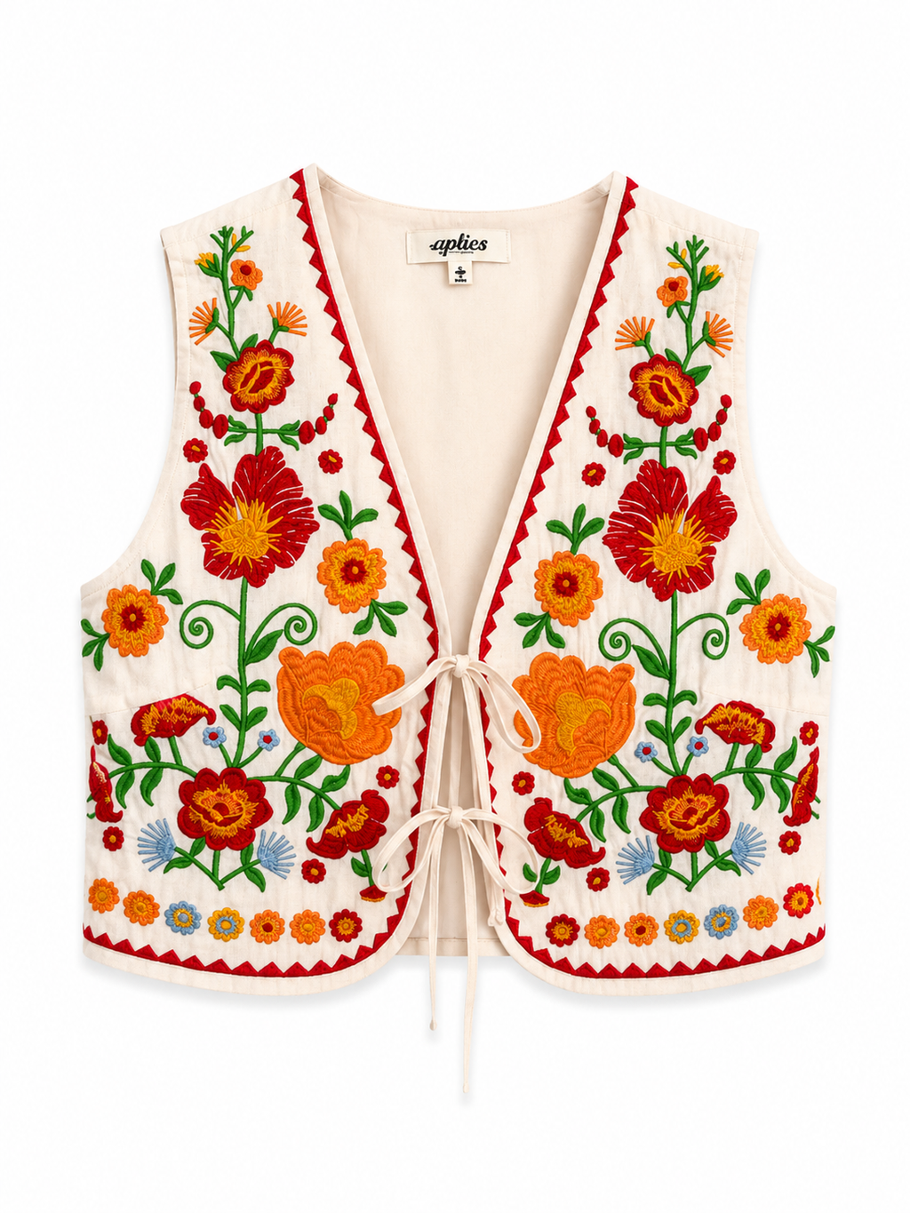 Floral Embroidered Cream Colored Vest