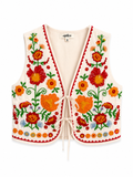 Floral Embroidered Cream Colored Vest