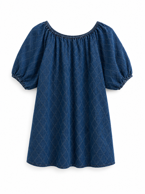 Denim Dress with gathered neckline
