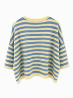 Blue and yellow Striped short-sleeve button down Cardigan