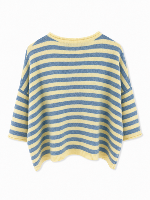 Blue and yellow Striped short-sleeve button down Cardigan