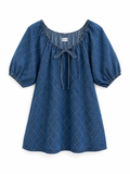 Denim Dress with gathered neckline