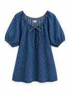 Denim Dress with gathered neckline