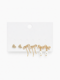 Gold Bow, pearl, and heart stud earring set