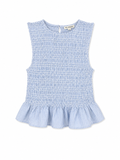 Light blue striped sleeveless smocked blouse