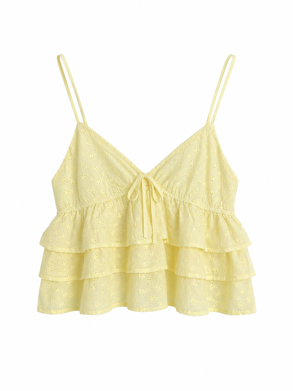 Eyelet Yellow Front Tie Cami Top