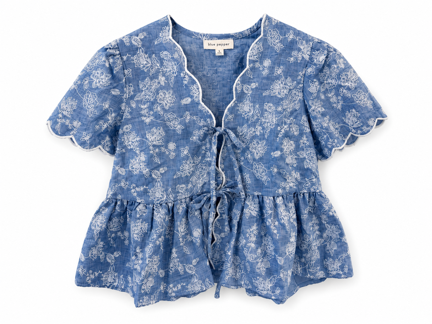 Floral Embroidery front tie blouse