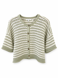 Stripe short sleeve crochet knit cardigan